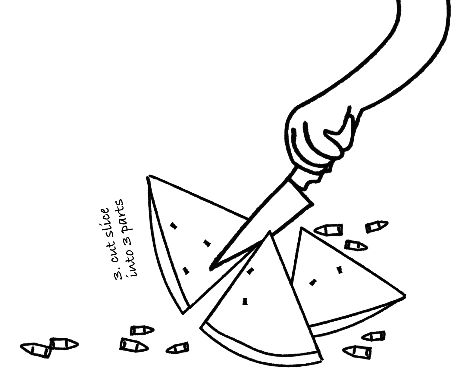 3. cut slice into 3 parts